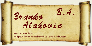 Branko Alaković vizit kartica